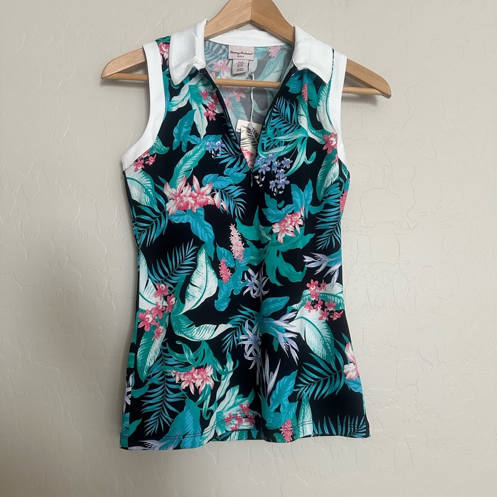 Tommy Bahama Golf Tennis Collared Sleeveless Top Tropical Print Womens XS